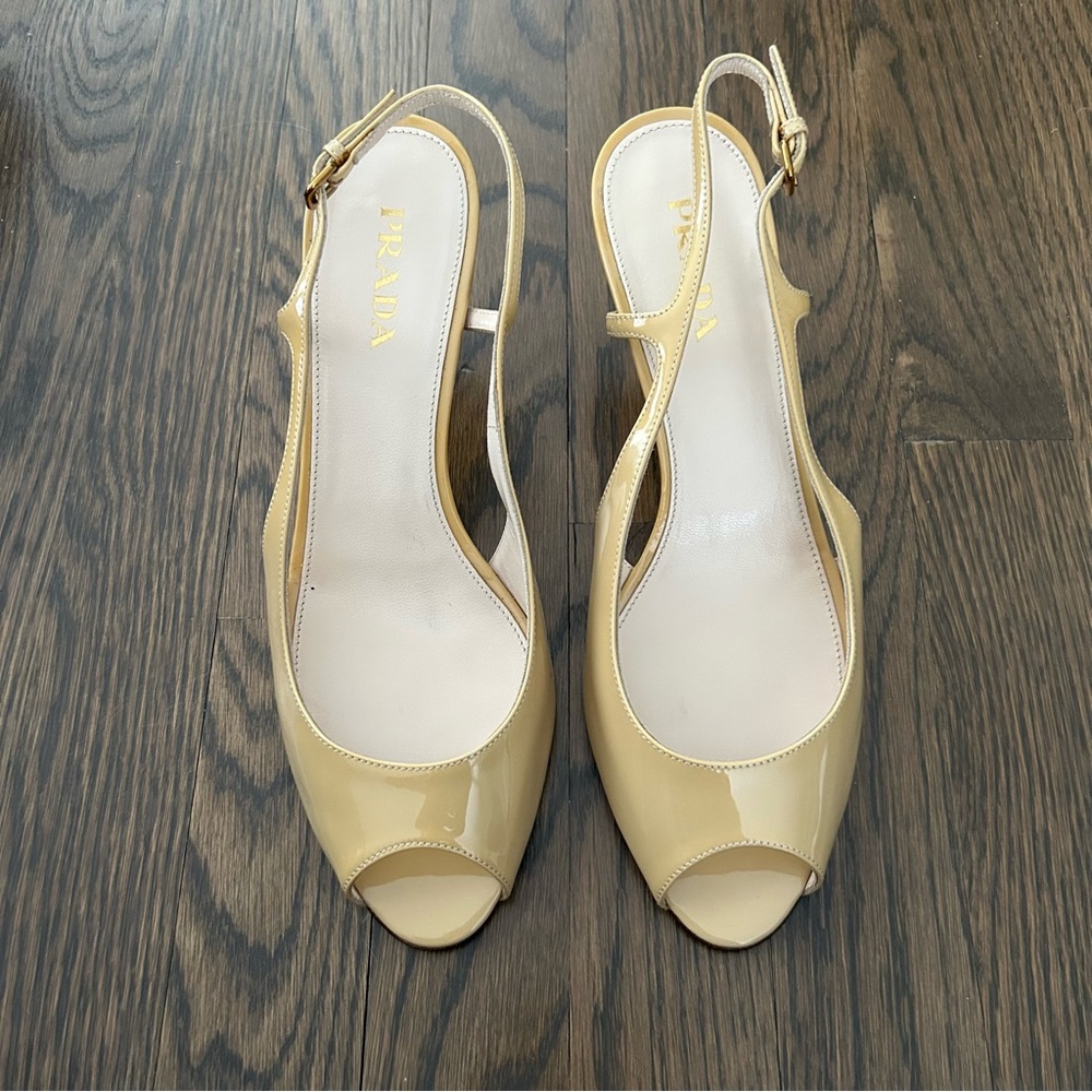Prada Vintage Patent Peep-Toe Slingback Heels